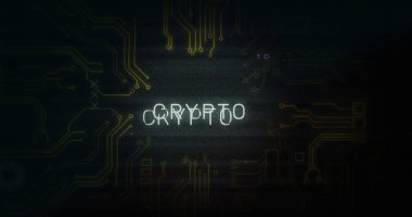 Şifreleme metni, veri işleme ve bilgisayar devre kartı üzerindeki parazit görüntüsü. küresel teknoloji, bilgisayar ve dijital arayüz kavramı dijital olarak oluşturulmuş görüntü.