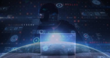 Tarama ve hackerların siber saldırı uyarısı. küresel internet güvenliği, siber suç, bağlantılar ve dijital olarak oluşturulan veri işleme kavramı.