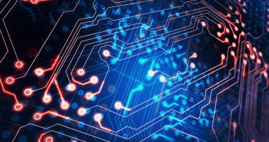 Bilgisayar devre kartında hareket eden ışık izlerinin görüntüsü. küresel hesaplama ve veri işleme kavramı dijital olarak oluşturulmuş resim.