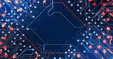 Siyah arkaplan üzerinde teknoloji devresi görüntüsü. küresel teknoloji ve dijital arayüz kavramı dijital olarak oluşturulmuş görüntü.