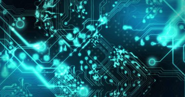 Siyah arkaplan üzerinde teknoloji devresi görüntüsü. küresel teknoloji ve dijital arayüz kavramı dijital olarak oluşturulmuş görüntü.