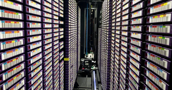 Image of empty corridor with rows of computer servers. global technology, data processing and connections concept.