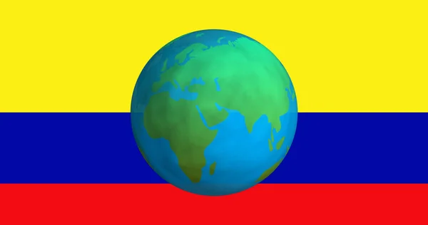 コロンビアの旗の上に地球を回転させるイメージ デジタル的に生成された世界的なビジネス デジタルインターフェースの概念 — ストック写真