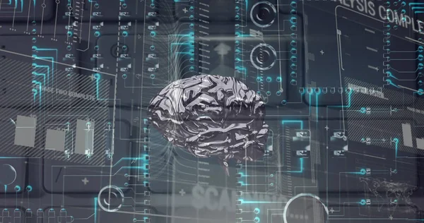 Obraz Ludzkiego Mózgu Przetwarzania Danych Czarnym Tle Globalna Koncepcja Komunikacji — Zdjęcie stockowe