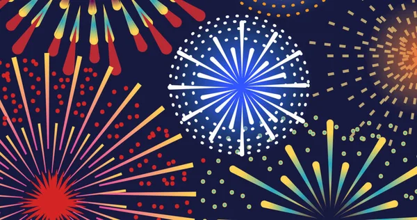 Bild Explodierender Bunter Feuerwerkskörper Auf Schwarzem Hintergrund Neues Jahr Feier — Stockfoto