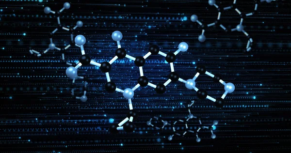 Obrázek Molekul Rotujících Modrém Černém Pozadí Věda Chemie Biologie Koncept — Stock fotografie