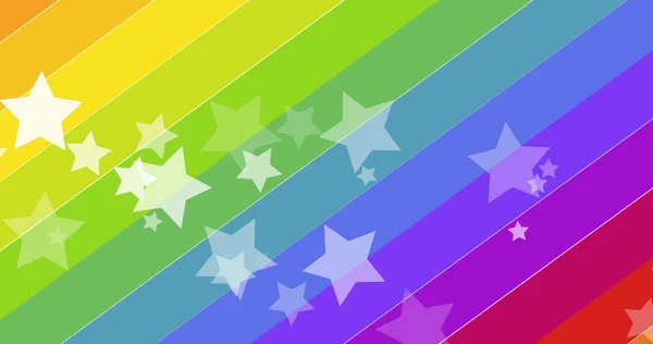 彩虹背景上的星星凌驾骄傲文字的图像 骄傲月和庆祝概念数字化生成的图像 — 图库照片