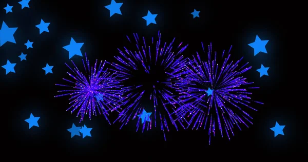 Imagine Stele Albastre Crăciun Focuri Artificii Anul Nou Fundal Negru — Fotografie, imagine de stoc
