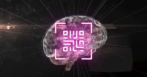 Εικόνα Του Λαμπερού Ανθρώπινου Εγκεφάλου Ψηφιακή Διεπαφή Κώδικα Παγκόσμια Έννοια — Φωτογραφία Αρχείου