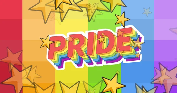 Imagen Estrellas Texto Orgullo Sobre Cuadrados Coloridos Orgullo Concepto Celebración — Foto de Stock