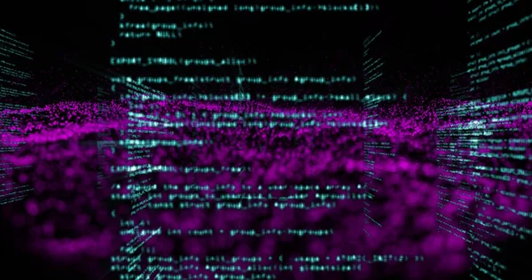 Bild Der Datenverarbeitung Und Violette Flecken Auf Schwarzem Hintergrund Globale — Stockfoto