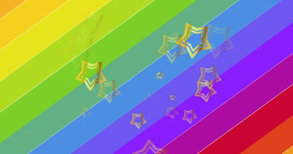 彩虹背景上彩虹旗上的星星图像 骄傲月庆祝概念数码生成的图像 — 图库照片