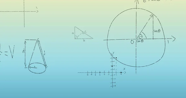 Mavi Arkaplandaki Matematiksel Denklemlerin Resmi Küresel Bilim Dijital Arayüz Kavramı — Stok fotoğraf