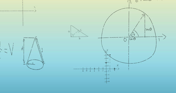 Image of mathematical equations on blue background. global science and digital interface concept digitally generated image.