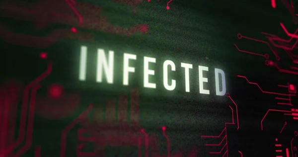 Enfekte Olmuş Metin Veri Işleme Bilgisayar Devre Kartı Üzerindeki Parazit — Stok fotoğraf