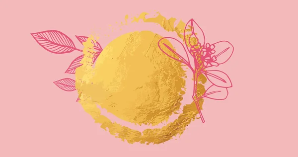 粉色背景上的黄色图案和粉色花朵装饰图像 春天银行假日 自然与春天概念数码生成的图像 — 图库照片