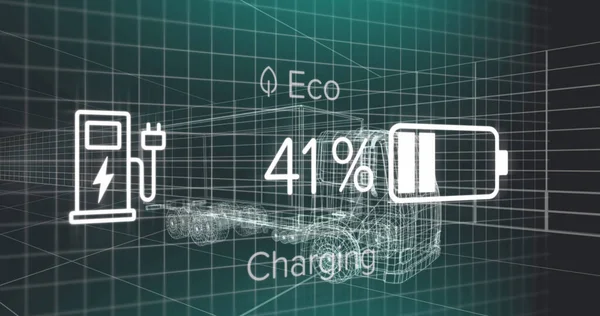 Image Des Données État Charge Sur Interface Véhicule Électrique Sur — Photo