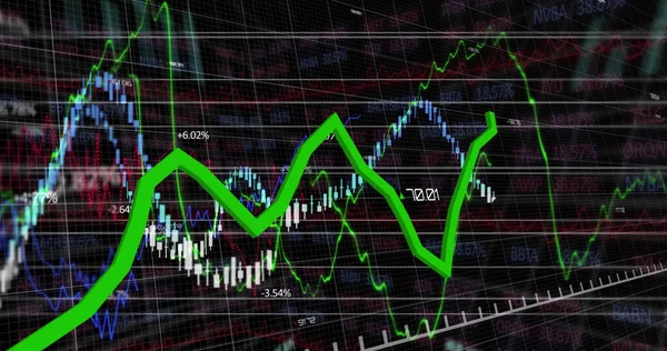 Imagen Del Procesamiento Datos Financieros Registro Estadísticas Con Línea Verde — Foto de Stock