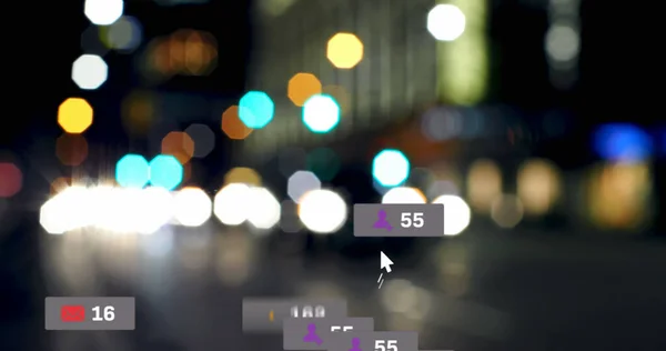 Afbeelding Van Social Media Pictogrammen Nummers Out Focus Verkeerslichten Mondiaal — Stockfoto