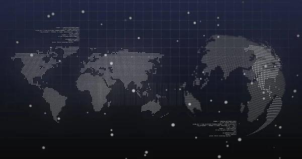 Imagem Pontos Processamento Dados Sobre Mapa Mundo Globo Rotativo Fundo — Fotografia de Stock