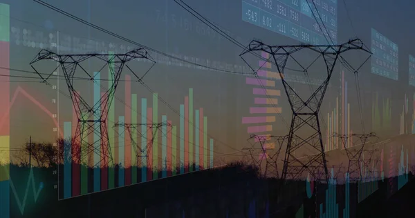 Elektrik Direkleri Peyzaj Üzerindeki Finansal Veri Işleme Resmi Küresel Finans — Stok fotoğraf