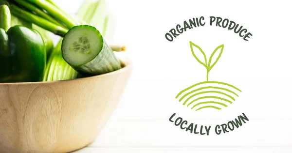 Image Organic Produce Text Green Fresh Organic Vegetable Salad Bowl — Stock Photo, Image