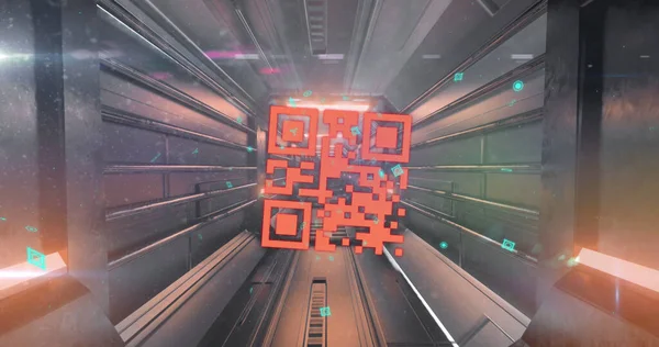 Bild Einer Digitalen Schnittstelle Mit Code Glühenden Tunnel Globale Technologie — Stockfoto