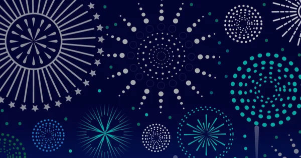 都市の上空で爆発する緑 青の花火のイメージ お祝いパーティー伝統季節のイベントコンセプトデジタルで生成されたイメージ — ストック写真