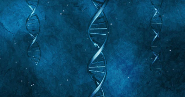 Bild Von Dna Strängen Über Hellen Flecken Auf Blauem Hintergrund — Stockfoto