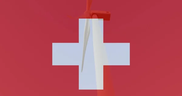 Kuva Sveitsin Lipusta Tuuliturbiinin Yllä Ukrainan Kriisi Kansainvälisen Politiikan Käsite — kuvapankkivalokuva