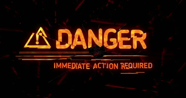 Image Danger Sign Text Black Background Emergency Nuclear Sign Concept — Stock Photo, Image