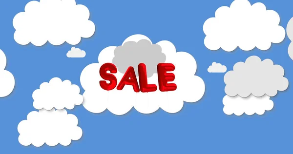 Image Red Sale Text Clouds Blue Background Shopping Retail Concept — Stock Photo, Image