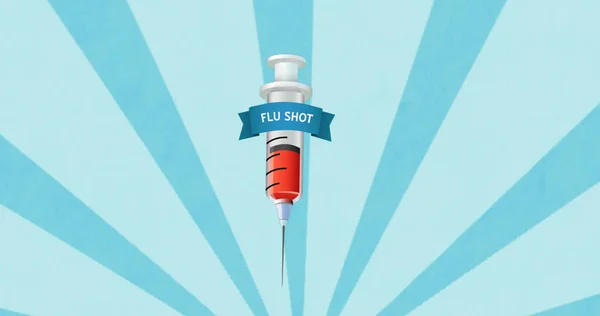 青い背景に注射器のアイコンの上にインフルエンザのショットテキストの画像 ヘルスケアサービス通信技術の概念デジタル生成画像 — ストック写真
