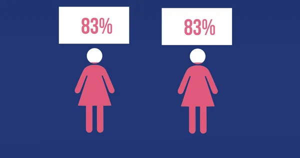 Εικόνα Δύο Γυναικών Εικονογραμμάτων Ποσοστό Ανάπτυξης Μπλε Φόντο Social Media — Φωτογραφία Αρχείου