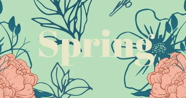 Image Spring Text Floral Decoration Green Background Spring Bank Holiday — Stock Photo, Image