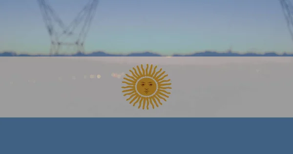 Imagen Bandera Argentina Sobre Pilones Crisis Ucraniana Concepto Política Internacional —  Fotos de Stock