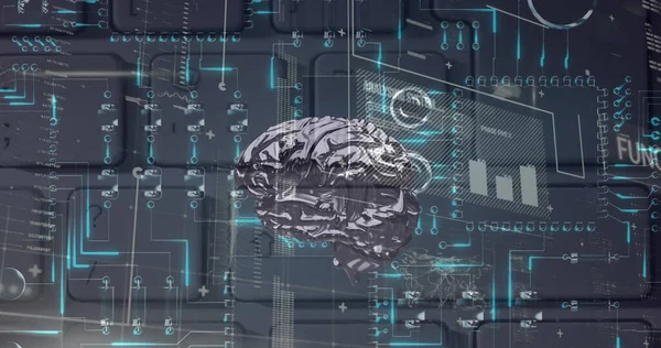 Imagen Del Cerebro Humano Procesamiento Datos Sobre Fondo Negro Concepto — Foto de Stock