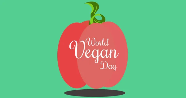 世界素食主义者日白纸图片 红色苹果 绿色背景 素食日 有机蔬菜生产与健康饮食理念数码生成图像 — 图库照片