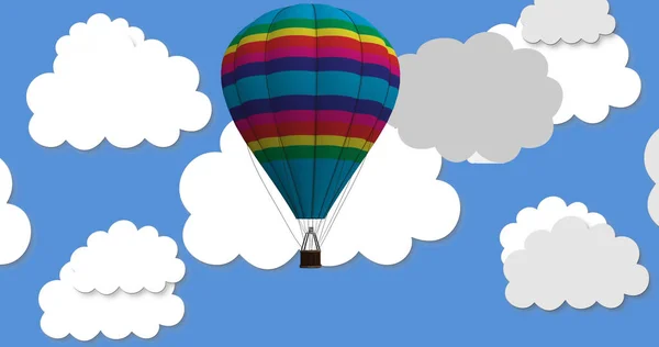Εικόνα Ιπτάμενου Μπαλονιού Καλάθι Πάνω Από Σύννεφα Μπλε Φόντο Έννοια — Φωτογραφία Αρχείου