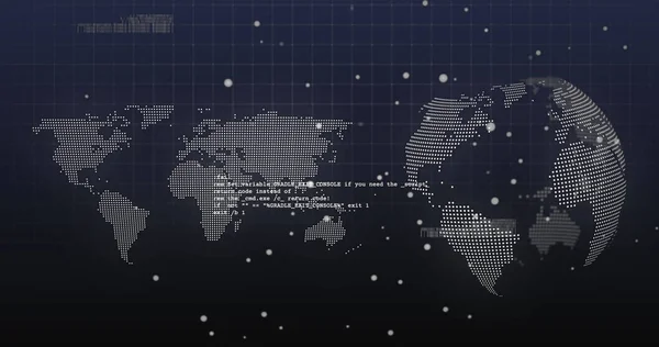 데이터 처리의 이미지 그리고 위에서 회전하는 지구본 글로벌 데이터 네트워크 — 스톡 사진