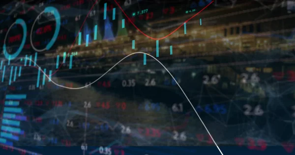Afbeelding Van Financiële Gegevens Grafieken Stadsgezicht Mondiaal Financieel Economisch Zakelijk — Stockfoto