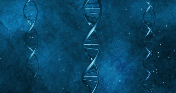 Bild Von Dna Strängen Über Hellen Flecken Auf Blauem Hintergrund — Stockfoto