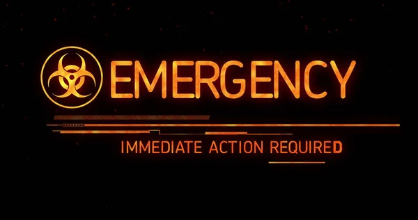 Image Emergency Text Biohazard Symbol Black Background Emergency Nuclear Sign — Stock Photo, Image