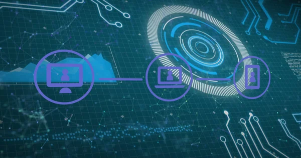 Afbeelding Van Pictogrammen Met Netwerk Van Verbindingen Scope Scanning Gegevensverwerking — Stockfoto
