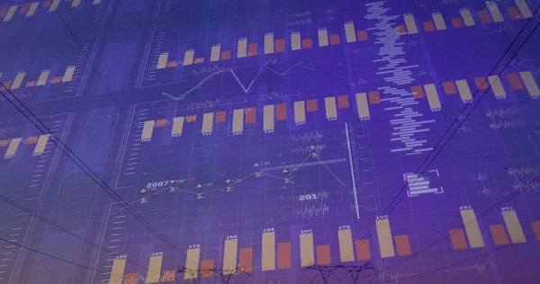 Bild Der Finanzdatenverarbeitung Über Strommasten Und Landschaft Globales Finanz Business — Stockfoto