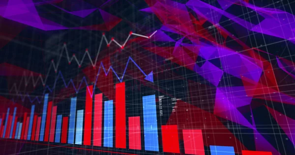 Finansal veri işleme resmi ve siyah arkaplan üzerindeki şekiller. küresel iş, finans ve veri işleme kavramı dijital olarak oluşturulmuş görüntü.