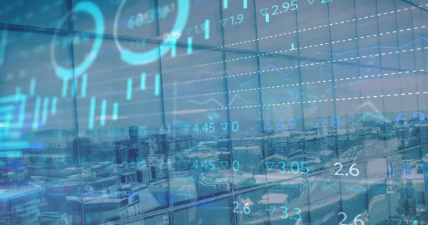 Bild Statistik Och Finansiell Databehandling Över Stadsbilden Bakgrunden Finansierings Affärs — Stockfoto
