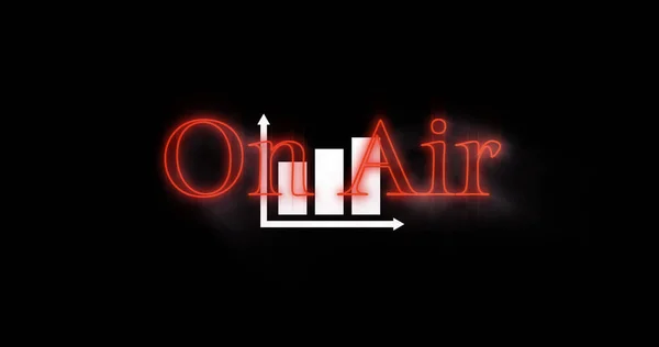 Digital image of neon orange on air text sign over bar graph icon against black background. radio and transmission concept