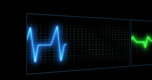 Imagem Cardiógrafo Sobre Fundo Preto Conceito Medicina Global Interface Digital — Fotografia de Stock