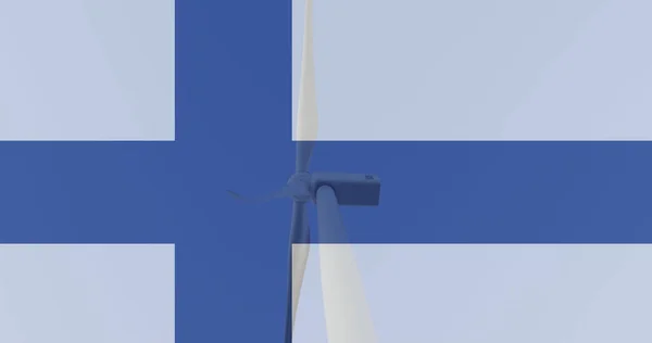 Bild Der Finnischen Flagge Über Einer Windkraftanlage Ukraine Krise Und — Stockfoto